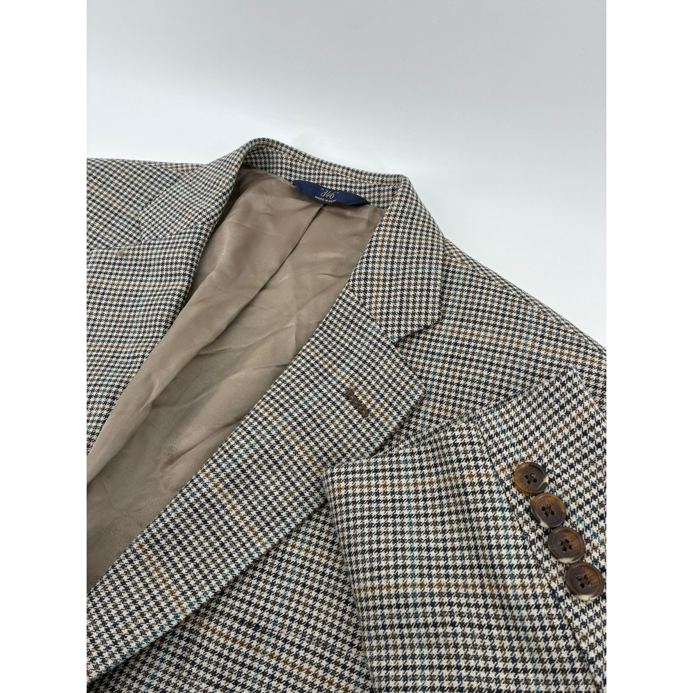 Brooks Brothers 346 Mens 46R 40 Reg Wool Silk Blend Houndstooth Tan Blazer